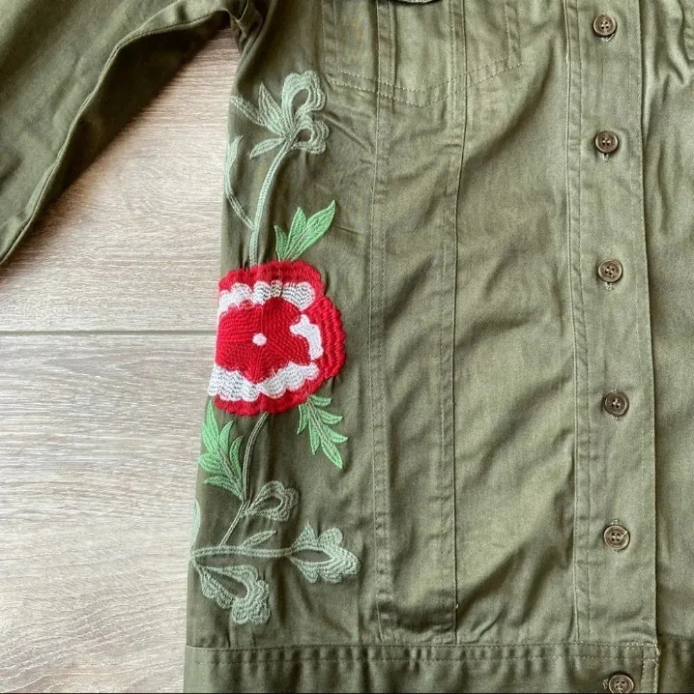 Almatrichi Spain Floral Embroidery Utility Army Jacket